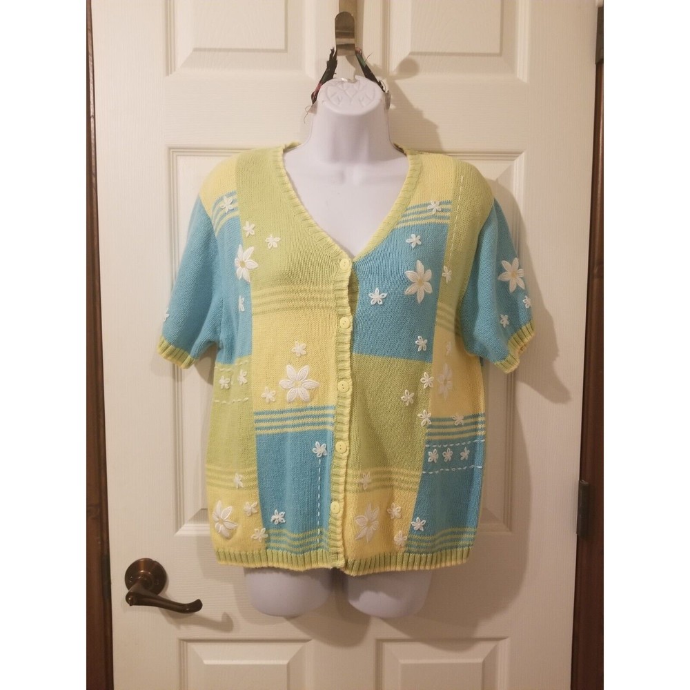 Size L Christopher&banks hand embroidered color block sweater cardigan